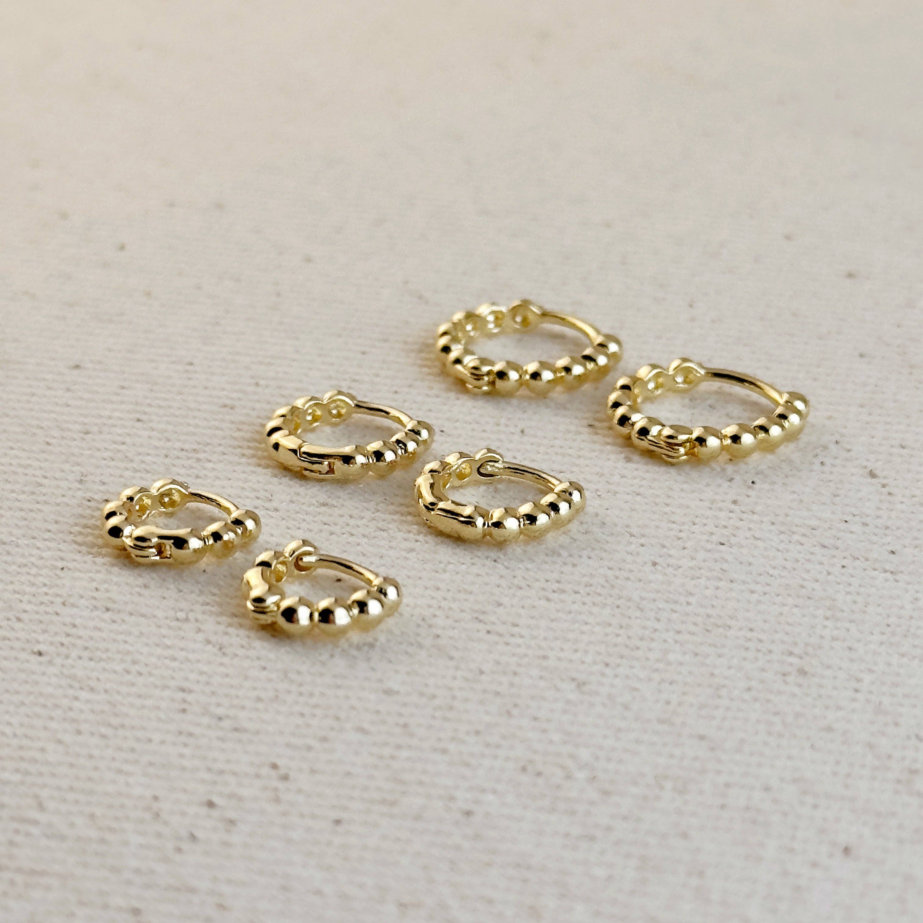 18k Gold Filled Mini Beaded Clicker Hoop Earrings