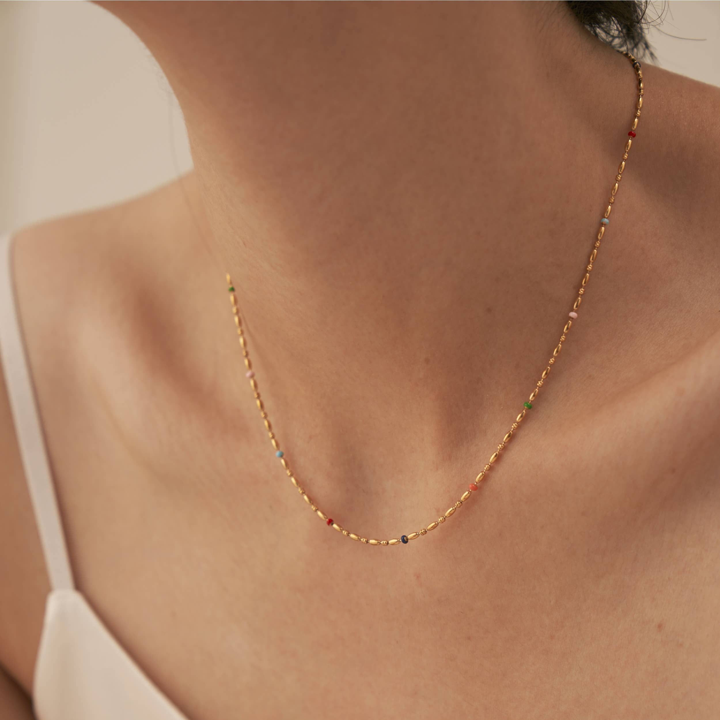 Gold Plated Rainbow Beaded Necklace