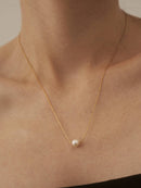 18K Gold Plated Floating Pearl Necklace,Pendant Necklace