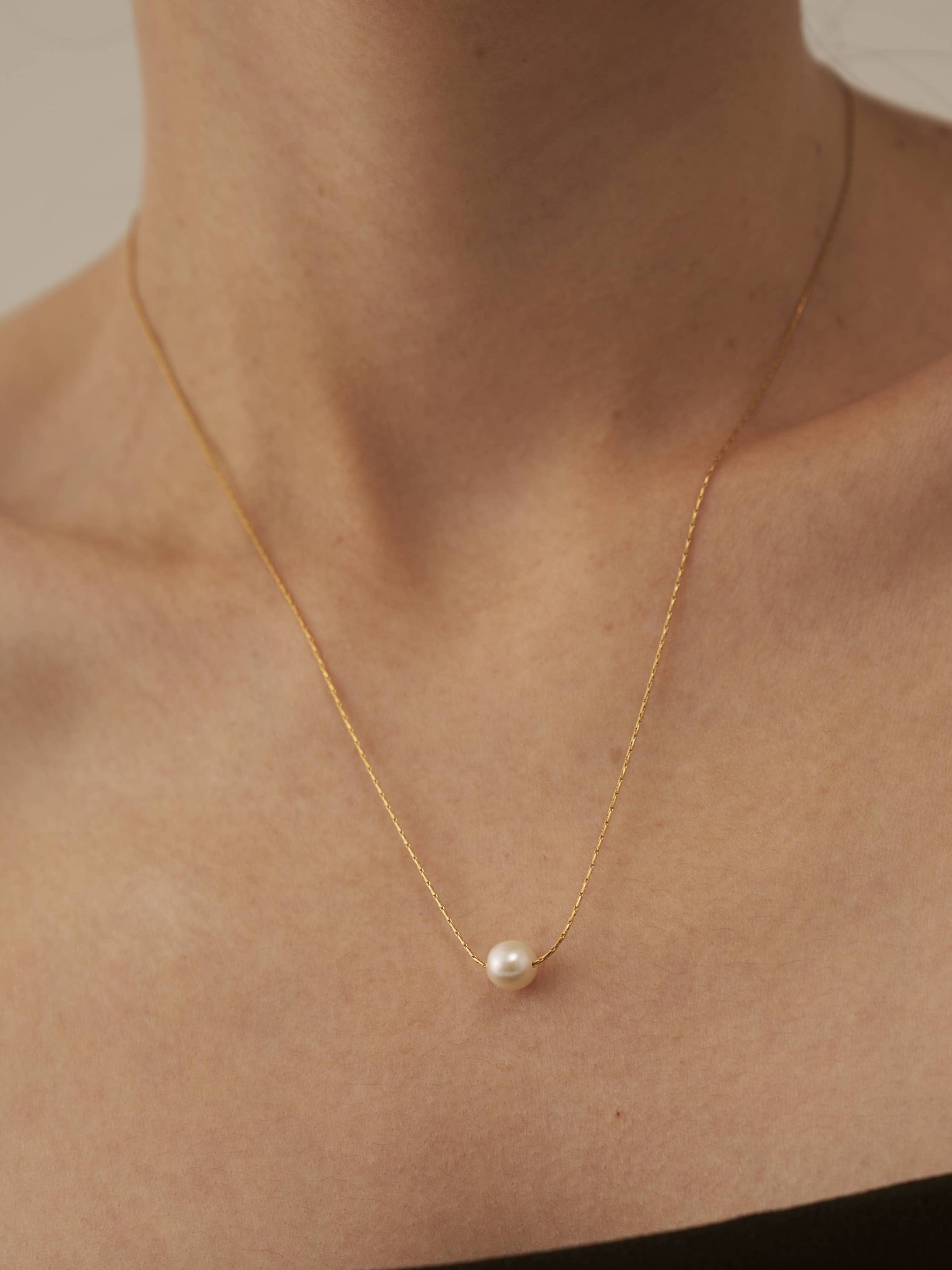 18K Gold Plated Floating Pearl Necklace,Pendant Necklace