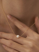 18K Gold Plated Floating Pearl Necklace,Pendant Necklace