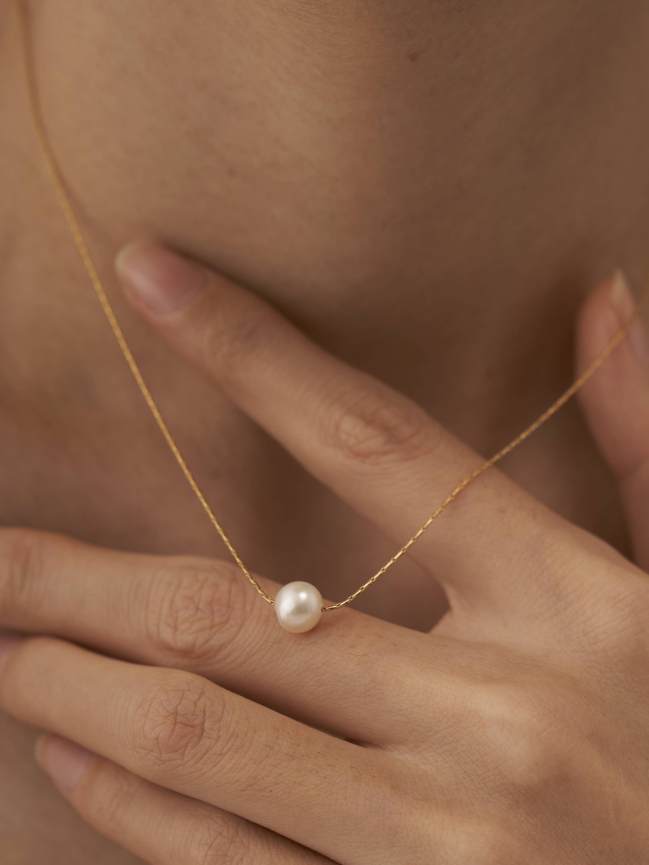 18K Gold Plated Floating Pearl Necklace,Pendant Necklace